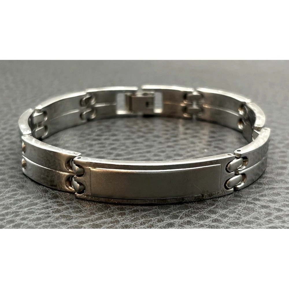 Citizen Stainless Steel Link Silver Tone ID Bracelet Blank Satin Finish 8.5"